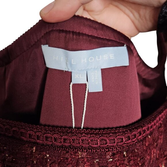 Hill House Bennett Mini Dress Burgundy Red Tweed Square Neck Size XL - Picture 4 of 12